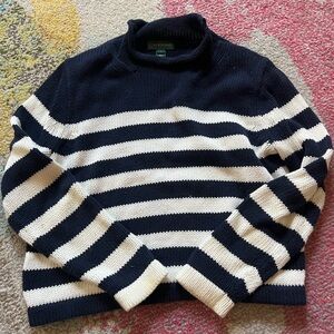 J. Crew Navy and Cream Striped Turtleneck Sweater